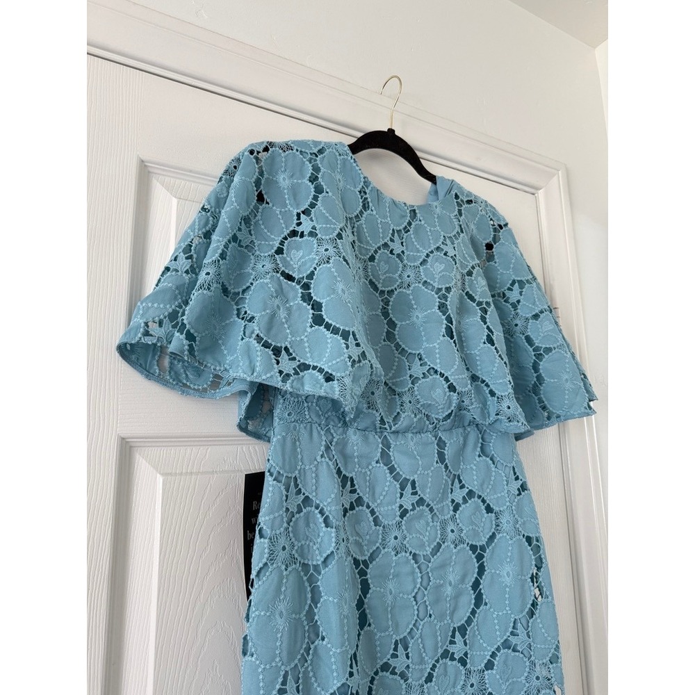 tuckernuck cameo blue eyelet cape leah midi dress, women size 8 - Picture 4 of 11